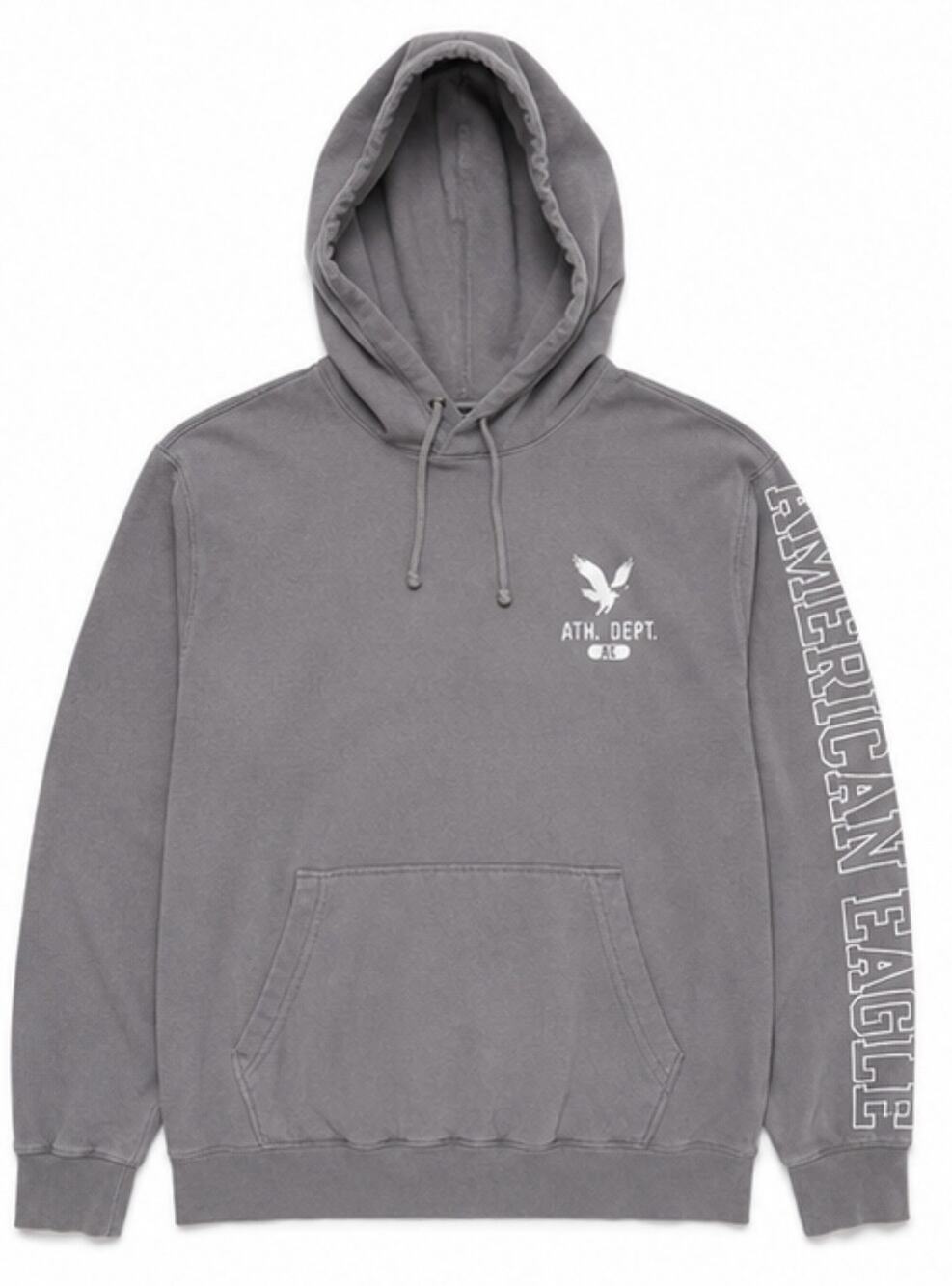 American Eagle Gray Pullover Hoodie Sweatshirt Graphic Sleeve Men’s Medium M